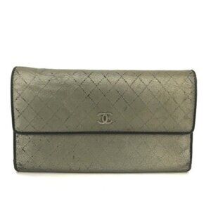 EGA CHANEL Bicolore CC Logo Leather Long Trifold Wallet Gold/9BM0458